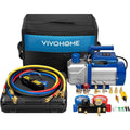 VIVOHOME 110V 1/2 PS 5 CFM 2-stufige HVAC Vakuumpumpe mit 4-Wege AC Verteiler-Manometer-Set und Lecksuchgerät
