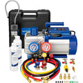 VIVOHOME 1,5 PS 14,4 CFM 2-stufige Vakuumpumpe und 4-Wege AC Verteiler-Manometer-Set mit Lecksuchgerät
